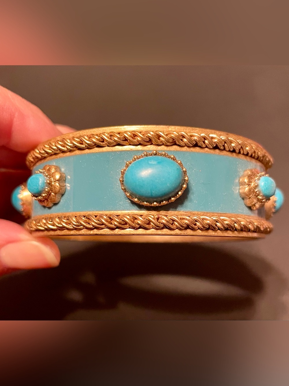 Couture Couture Turquoise Enamel and Gold-Tone Stone Bangle Bracelet